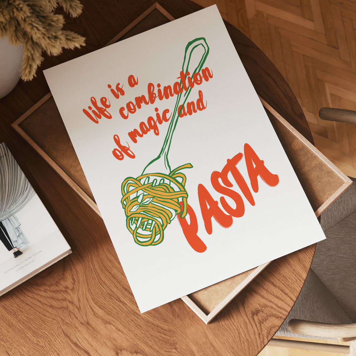Life Is Magic And Pasta – affisch med stilfullt motiv från Bozetto i hög kvalitet