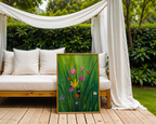 Mockup av Hidden Garden Cat affisch på vägg – köp enkelt hos Bozetto i hög kvalitet