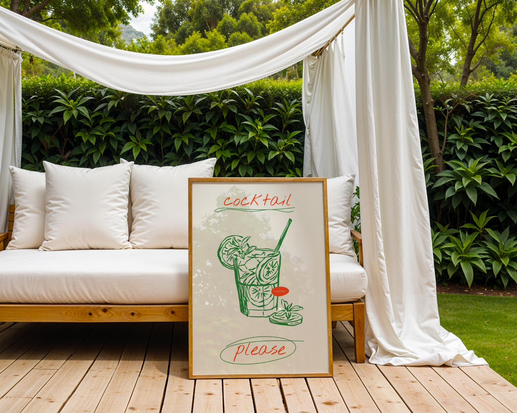 Mockup av Cocktail Please affisch på vägg – köp enkelt hos Bozetto i hög kvalitet