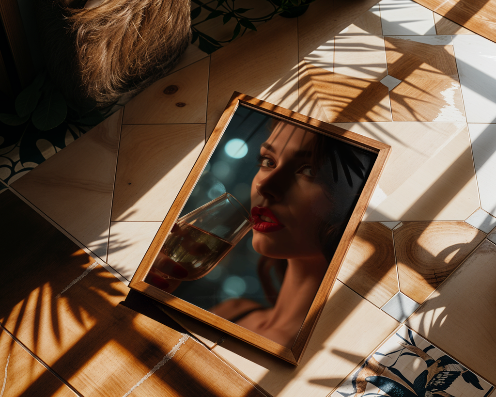 Mockup av Champagne Moments affisch på vägg – köp enkelt hos Bozetto i hög kvalitet