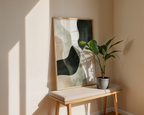 Mockup av Abstract Green Shapes No.3 affisch på vägg – köp enkelt hos Bozetto i hög kvalitet