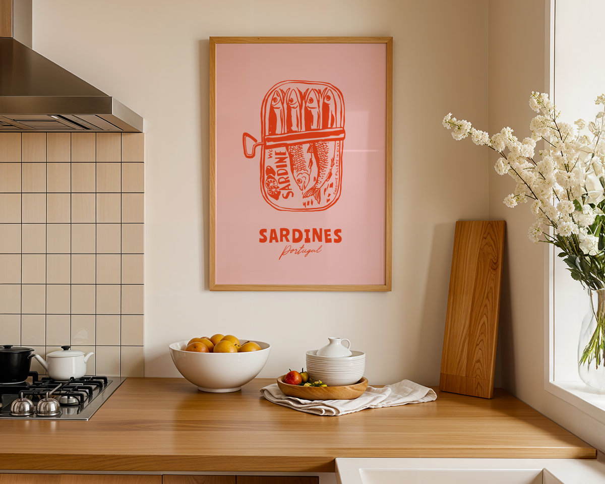 Mockup av Sardines From Portugal affisch på vägg – köp enkelt hos Bozetto i hög kvalitet