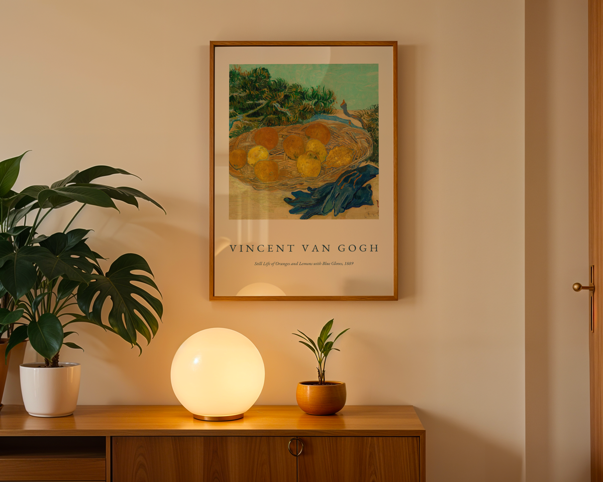 Mockup av Van Gogh Oranges And Lemons affisch på vägg – köp enkelt hos Bozetto i hög kvalitet