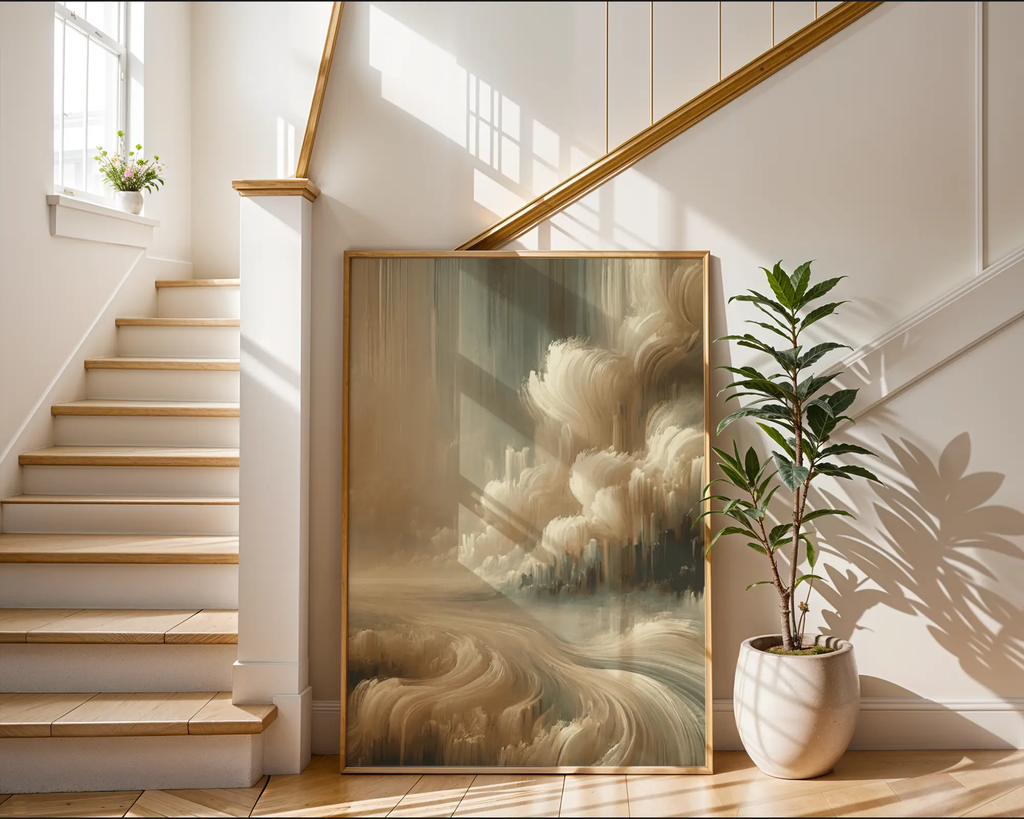 Väggmockup av Golden Sky affisch på ljus tegelvägg – Bozetto konsttryck i hög tryckkvalitet