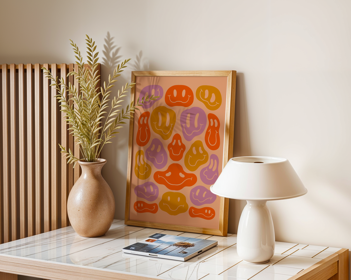 Mockup av Smiley Faces Abstract affisch på vägg – köp enkelt hos Bozetto i hög kvalitet