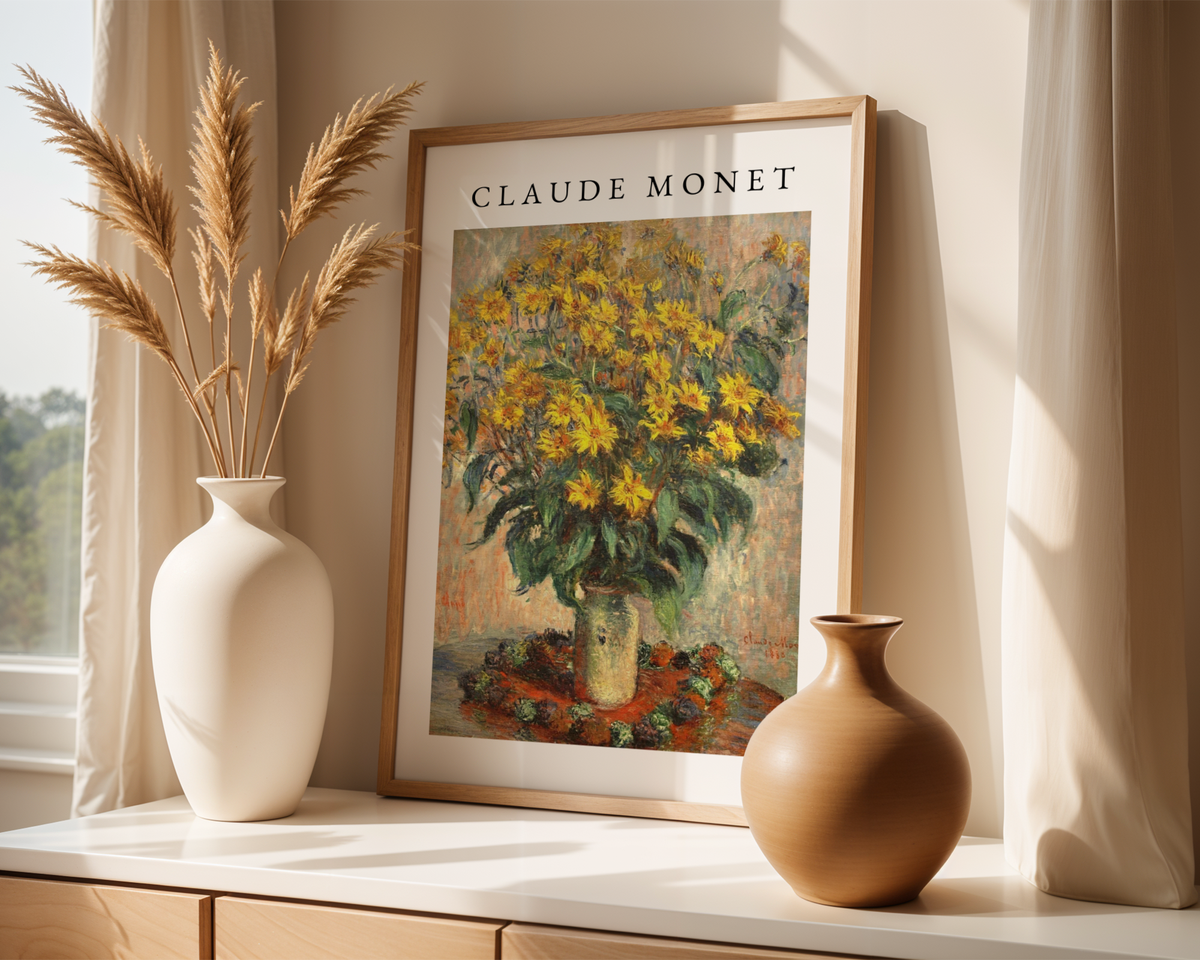 Mockup av Claude Monet Bouquet Of affisch på vägg – köp enkelt hos Bozetto i hög kvalitet