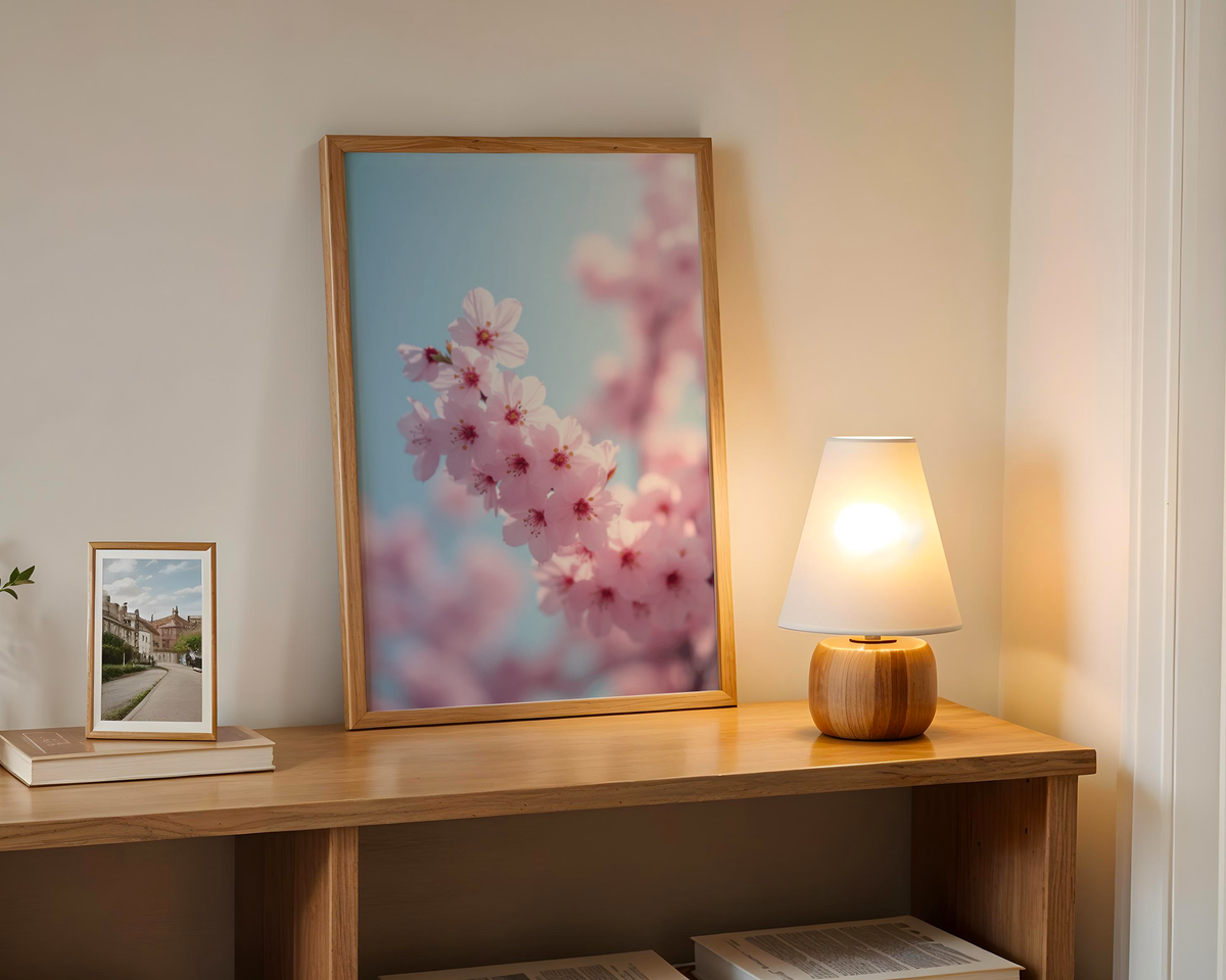 Mockup av Cherry blossom pastel affisch på vägg – köp enkelt hos Bozetto i hög kvalitet