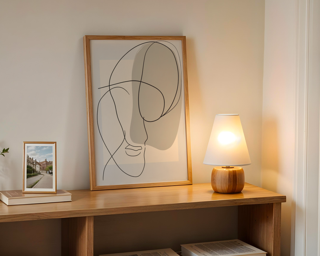 Mockup av Beige Abstract Face affisch på vägg – köp enkelt hos Bozetto i hög kvalitet