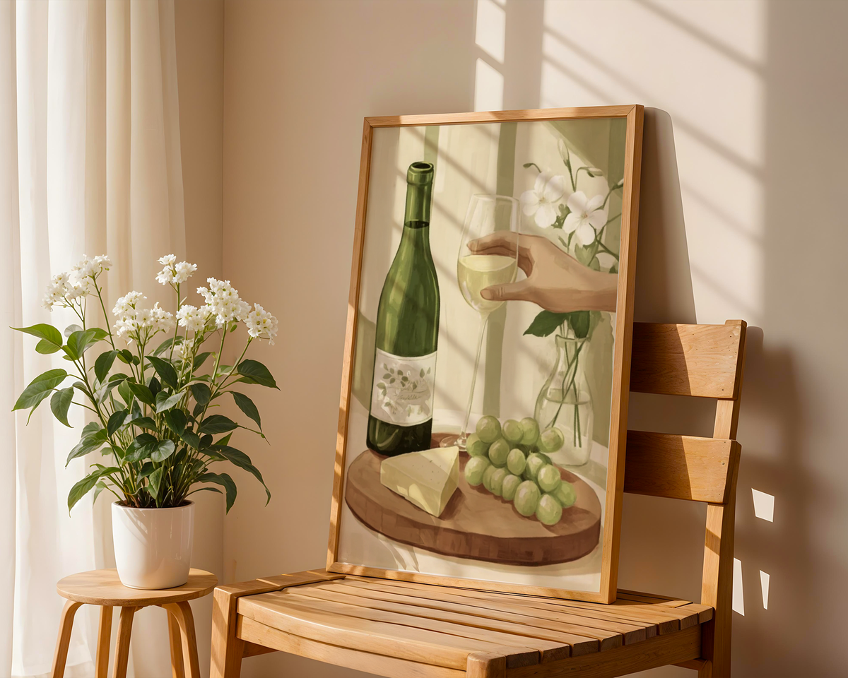 Mockup av Grapes And Wine affisch på vägg – köp enkelt hos Bozetto i hög kvalitet