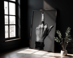 Väggmockup av Middle Finger affisch på ljus tegelvägg – Bozetto konsttryck i hög tryckkvalitet