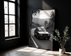 Väggmockup av Vintage BMW affisch på ljus tegelvägg – Bozetto konsttryck i hög tryckkvalitet