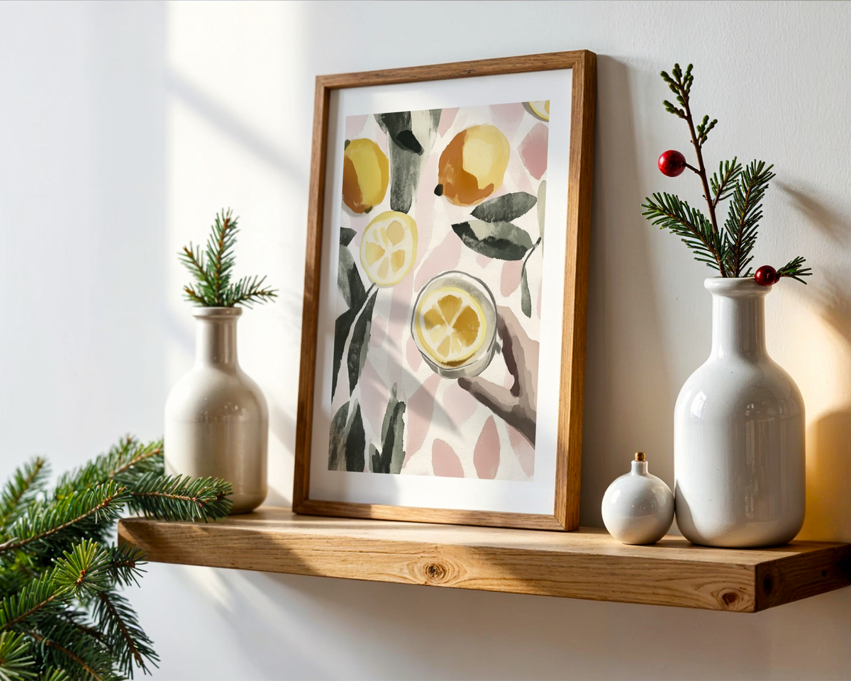 Zesty Moment poster visualiserad på vägg – se rätt storlek med mockup från Bozetto
