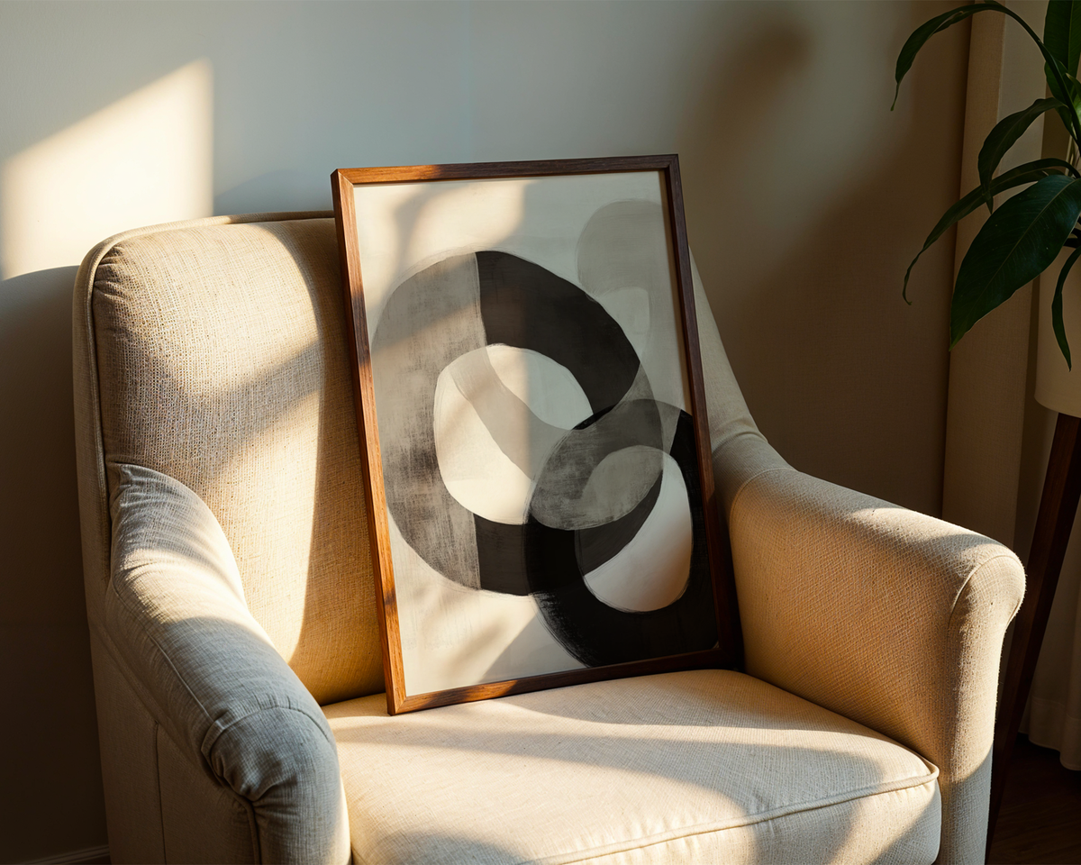 Mockup av Interlocking Circles affisch på vägg – köp enkelt hos Bozetto i hög kvalitet