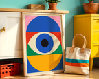 Väggmockup av Bauhaus Eye affisch på ljus tegelvägg – Bozetto konsttryck i hög tryckkvalitet