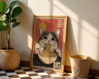 Mockup av Cat Eats Noodle affisch på vägg – köp enkelt hos Bozetto i hög kvalitet