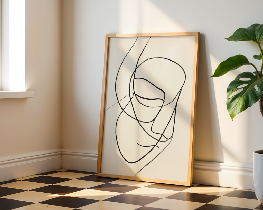 Mockup av Contemplation Flow affisch på vägg – köp enkelt hos Bozetto i hög kvalitet