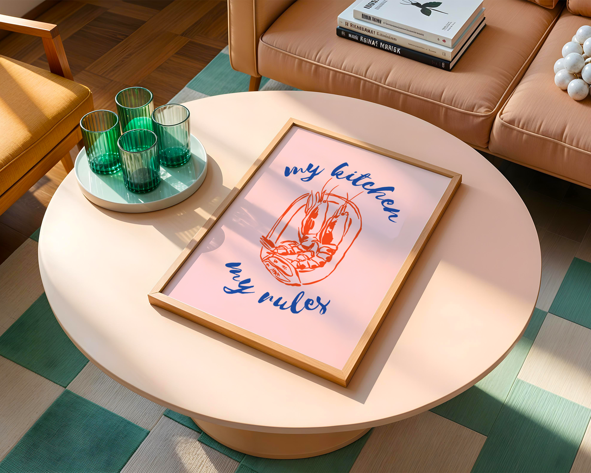 Mockup av My Kitchen My Rules affisch på vägg – köp enkelt hos Bozetto i hög kvalitet
