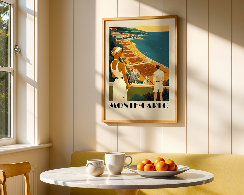 Monte Carlo poster visualiserad på vägg – se rätt storlek med mockup från Bozetto