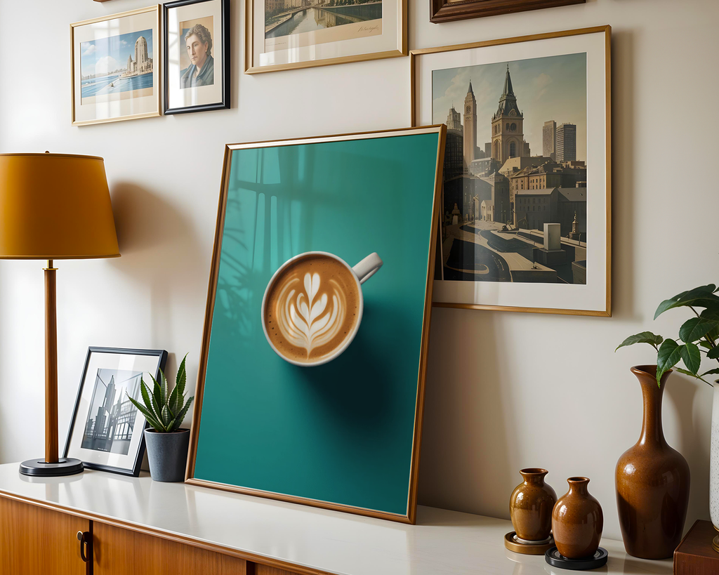 Mockup av Barista Flower Coffe affisch på vägg – köp enkelt hos Bozetto i hög kvalitet