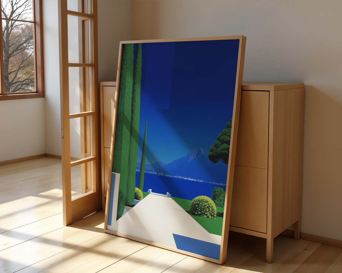 Mockup av Lake and Mountain Hiroshi affisch på vägg – köp enkelt hos Bozetto i hög kvalitet