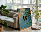 Waterlily Cat poster visualiserad på vägg – se rätt storlek med mockup från Bozetto