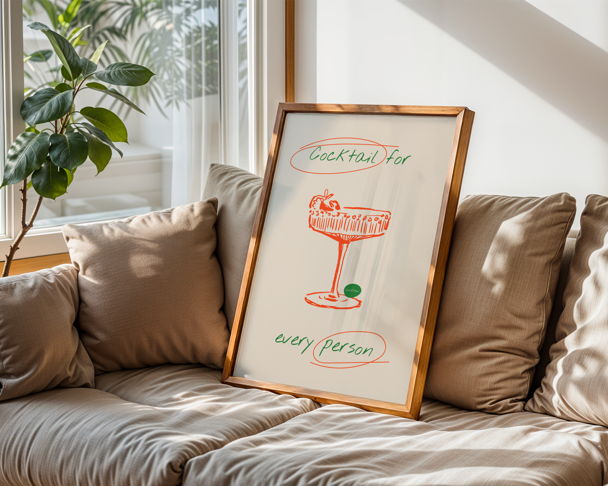 Mockup av Cocktail For Every Person affisch på vägg – köp enkelt hos Bozetto i hög kvalitet
