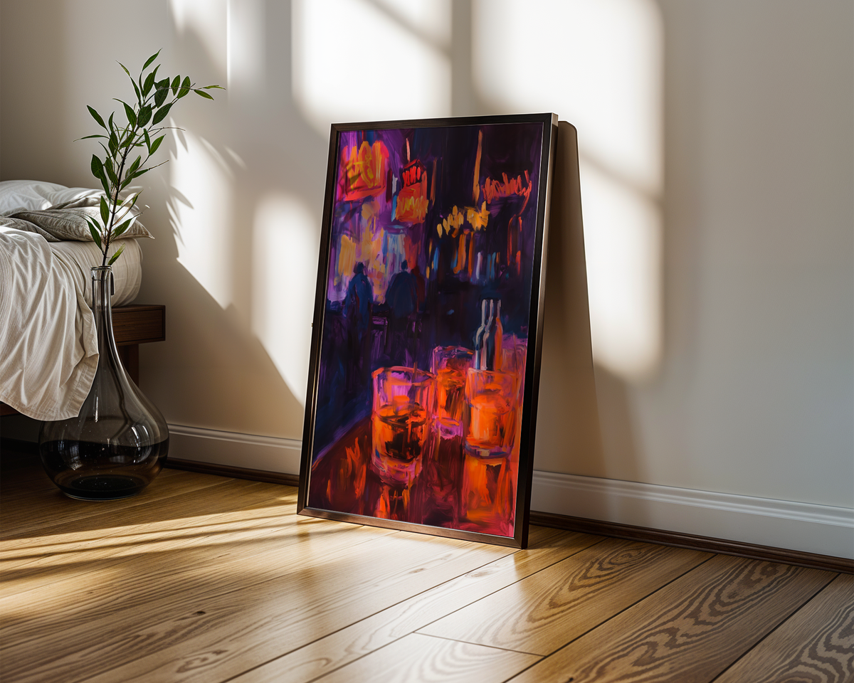 Väggmockup av Abstract Bar affisch på ljus tegelvägg – Bozetto konsttryck i hög tryckkvalitet