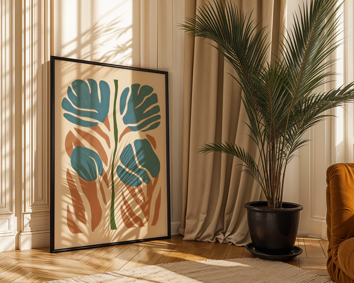 Mockup av Abstract botanical affisch på vägg – köp enkelt hos Bozetto i hög kvalitet