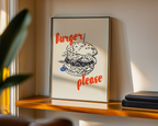 Väggmockup av Burger Please affisch på ljus tegelvägg – Bozetto konsttryck i hög tryckkvalitet