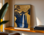 Mockup av Golden Cascade Silence affisch på vägg – köp enkelt hos Bozetto i hög kvalitet