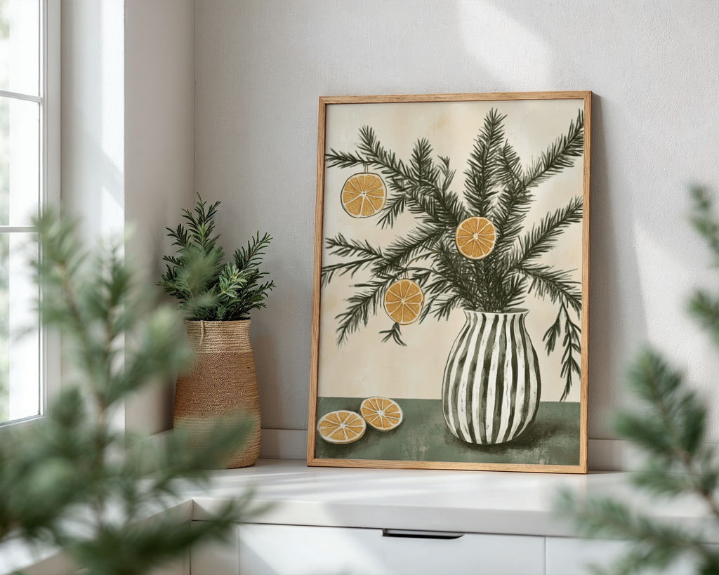 Väggmockup av Citrus WInter affisch på ljus tegelvägg – Bozetto konsttryck i hög tryckkvalitet