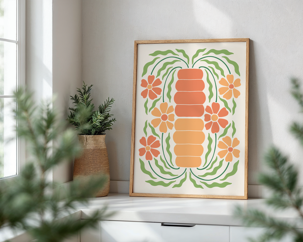 Mockup av Retro Botanical Balance affisch på vägg – köp enkelt hos Bozetto i hög kvalitet