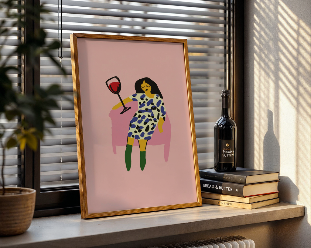 Väggmockup av Wine Down affisch på ljus tegelvägg – Bozetto konsttryck i hög tryckkvalitet