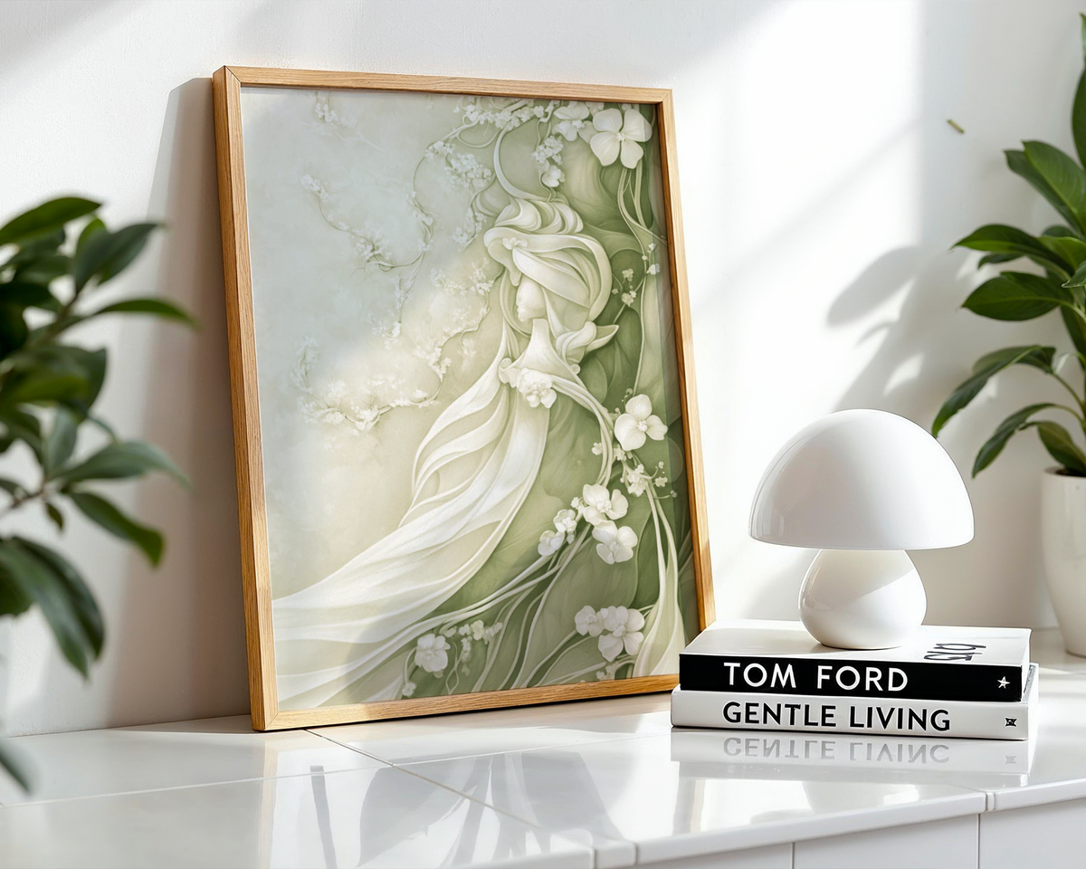Mockup av Abstract Blossom Grace affisch på vägg – köp enkelt hos Bozetto i hög kvalitet