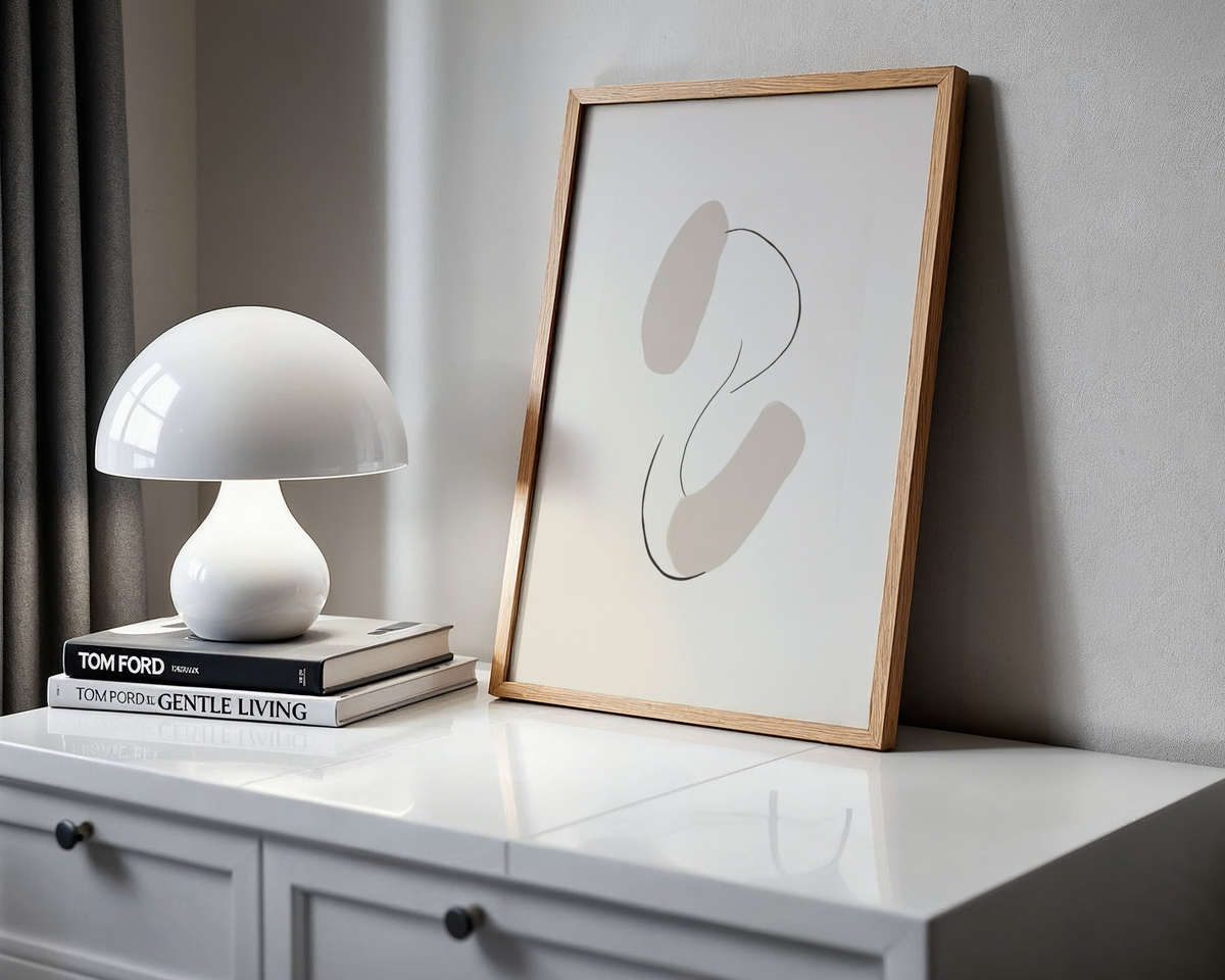 Väggmockup av Gentle Curves affisch på ljus tegelvägg – Bozetto konsttryck i hög tryckkvalitet