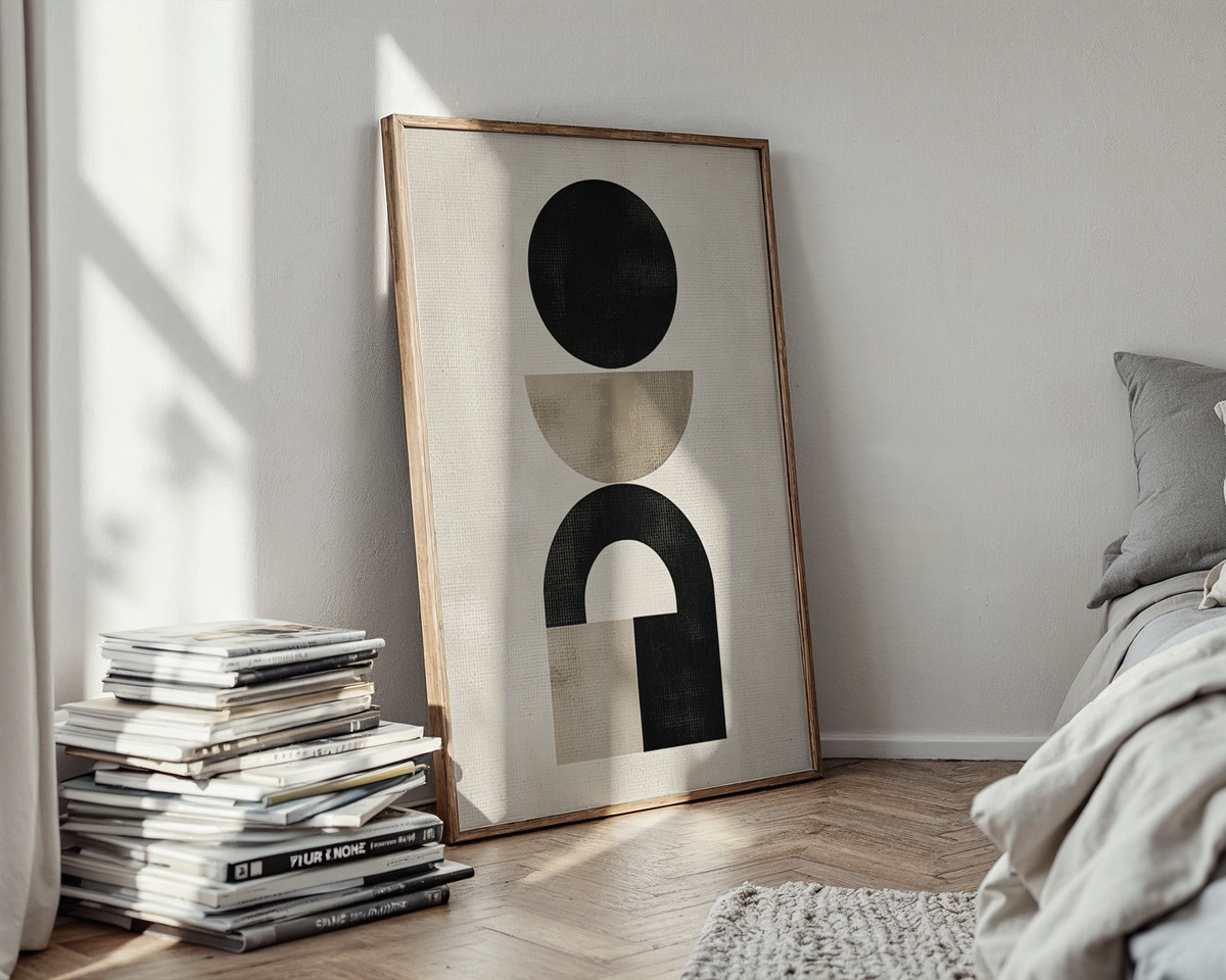 Mockup av Abstract Geometric Harmony affisch på vägg – köp enkelt hos Bozetto i hög kvalitet