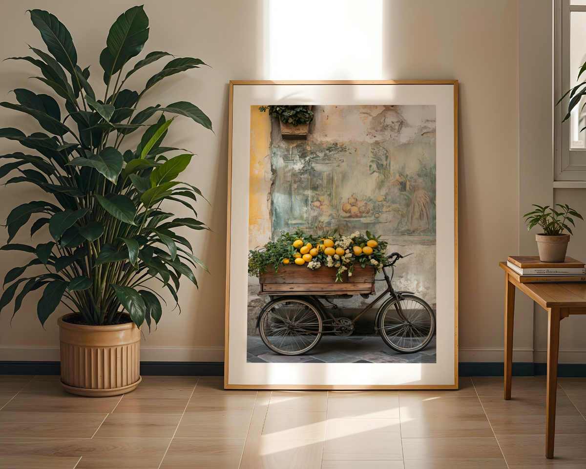 Mockup av Lemons in Sicily affisch på vägg – köp enkelt hos Bozetto i hög kvalitet