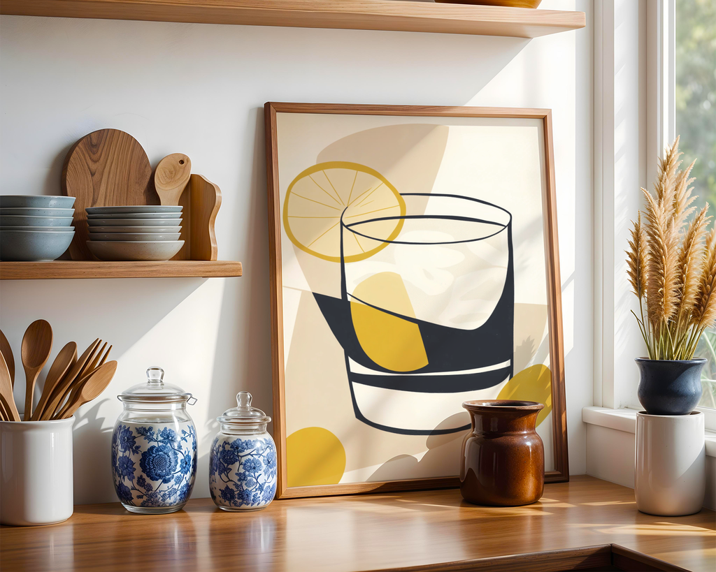 Väggmockup av Golden Abstract Drink affisch på ljus vägg – Bozetto konsttryck – nr 3