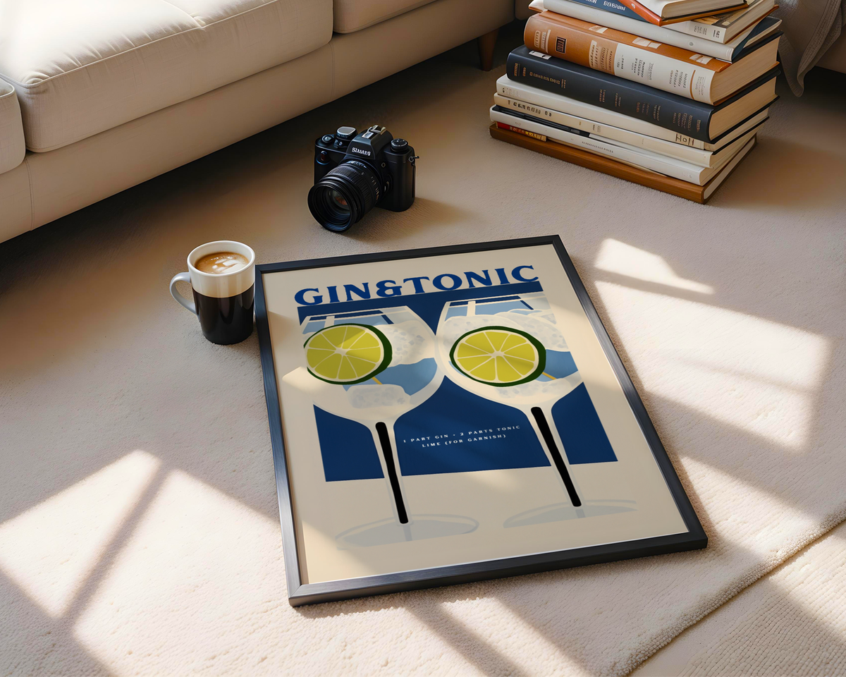 Väggmockup av Gin & Tonic Cocktail affisch på ljus vägg – Bozetto konsttryck – nr 3