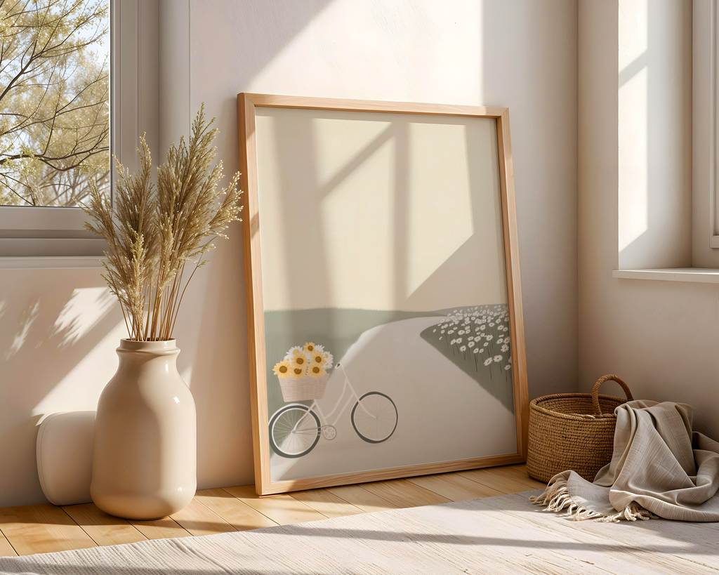 Mockup av Magnolia Whisper affisch på vägg – köp enkelt hos Bozetto i hög kvalitet