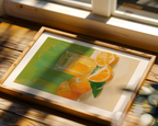 Orange Juice poster visualiserad på vägg – se rätt storlek med mockup från Bozetto