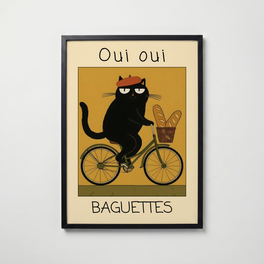 French Baguette Cat – köp enkelt hos Bozetto konsttryck i hög kvalitet i hög kvalitet