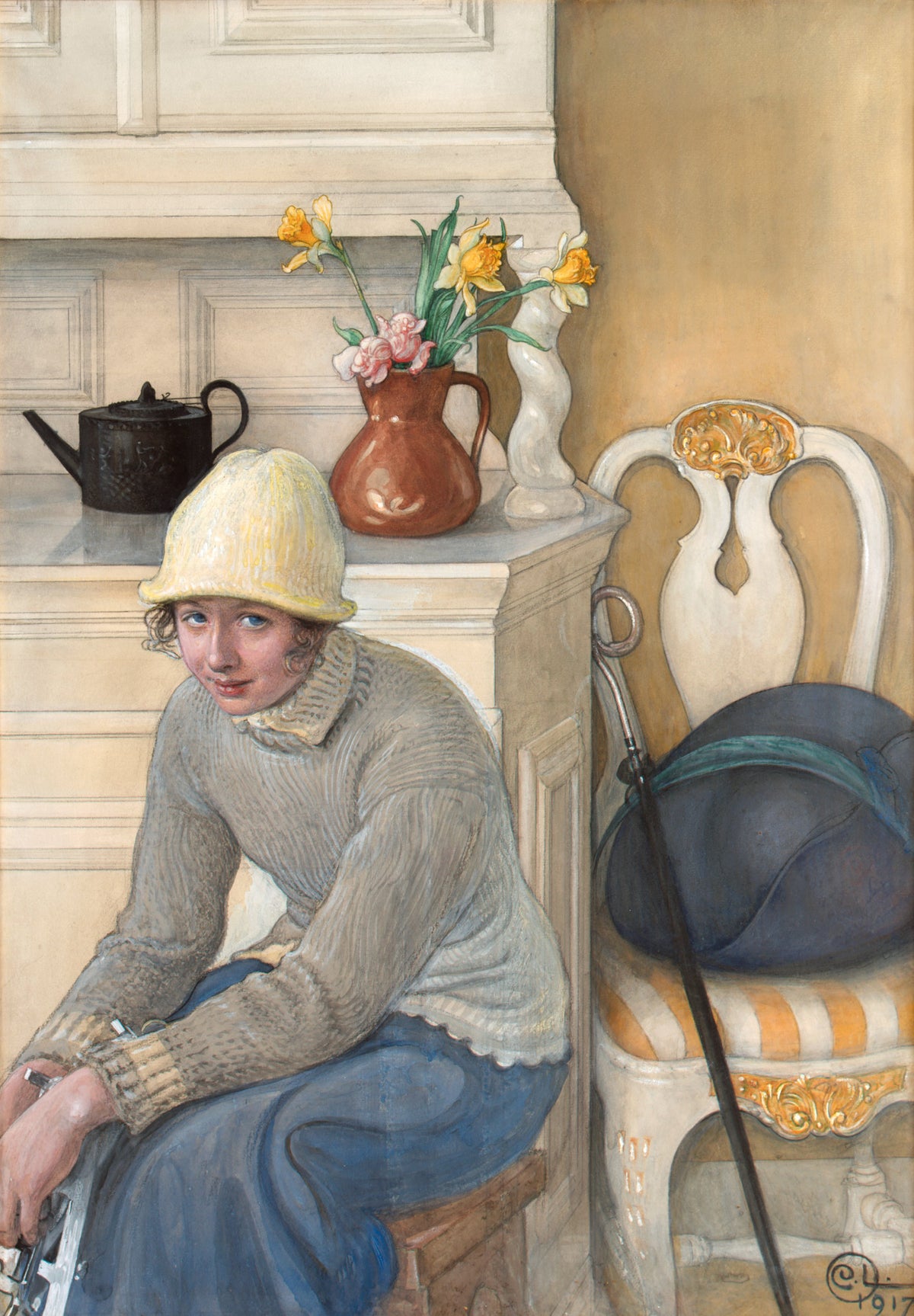 Carl Larsson Girl with ice poster visad rakt fram – Bozetto affisch i hög tryckkvalitet