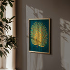 Golden Peacock Poster med svart ram
