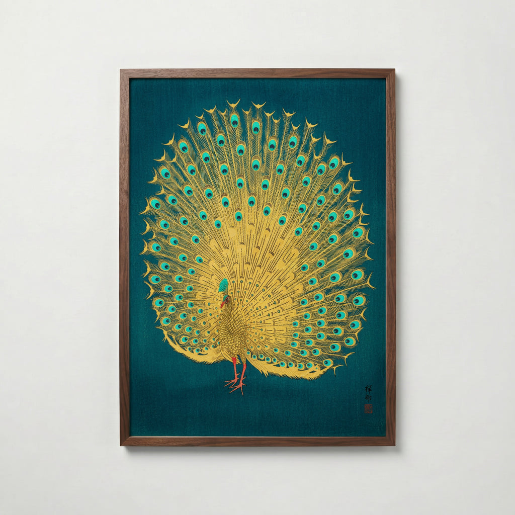 Golden Peacock Poster i vardagsrumsmiljö