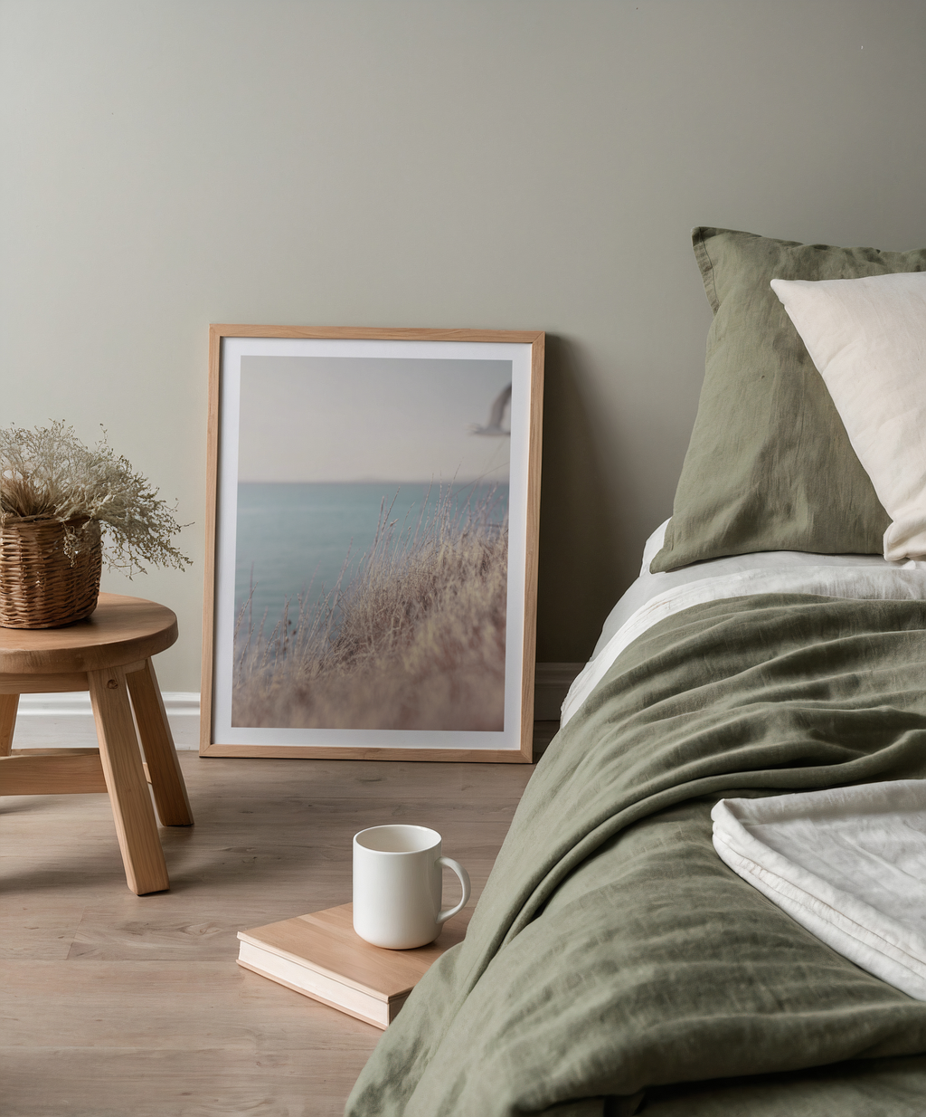 Väggmockup av Soft Coastline Breeze affisch på ljus vägg – Bozetto konsttryck – nr 3