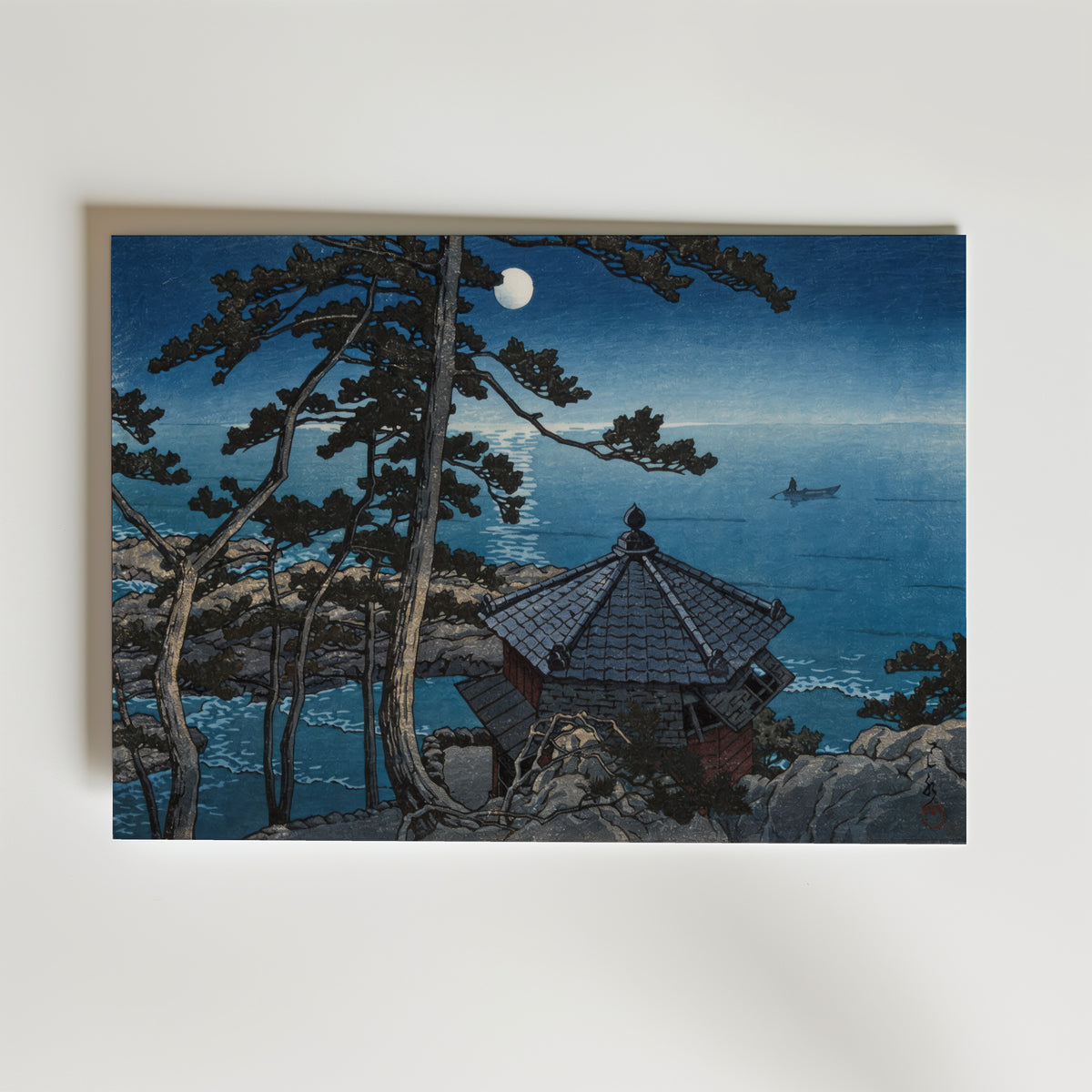 Moon at Goura Hasui Kawase – stilfullt konsttryck från Bozetto, tryckt på matt finpapper