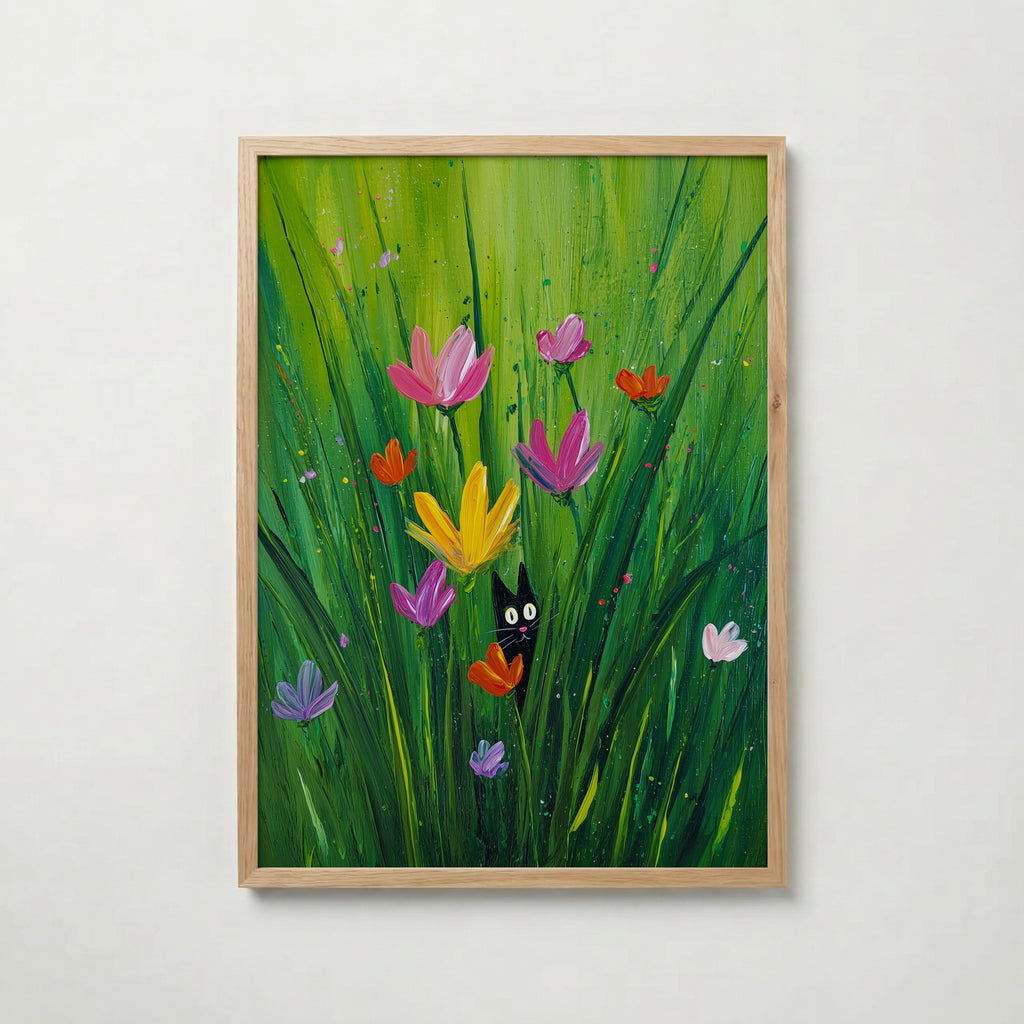 Hidden Garden Cat poster visad rakt fram – Bozetto affisch i hög tryckkvalitet i hög tryckkvalitet