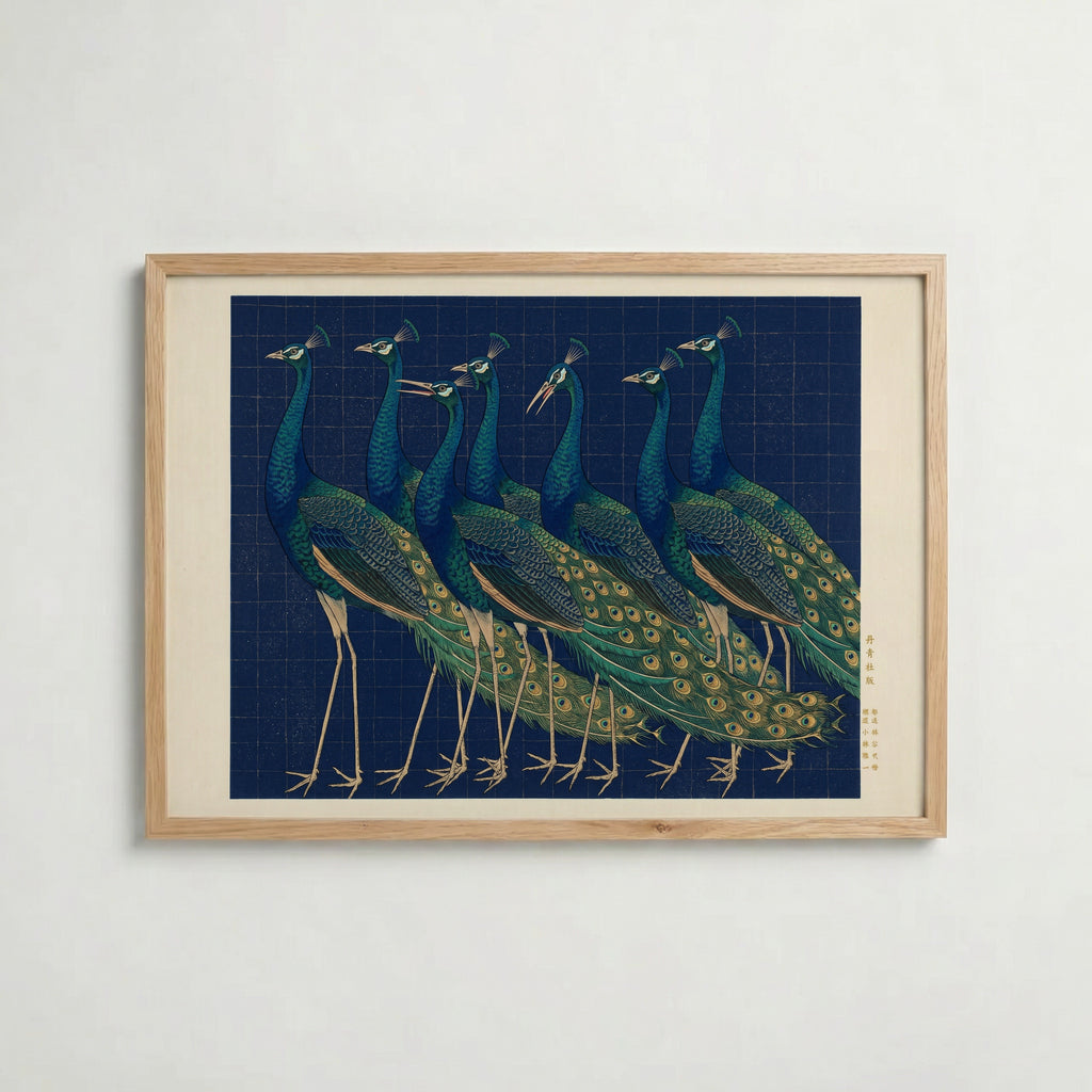 Indigo Peacocks Poster i rumskomposition med ekram
