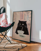 Väggmockup med Midnight Cat Ramen – köp enkelt hos Bozetto affisch i hög kvalitet
